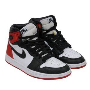 Nike Women Air Jordan 1 Retro High Top Satin Black Toe Sneakers US 7.5 Red Black
